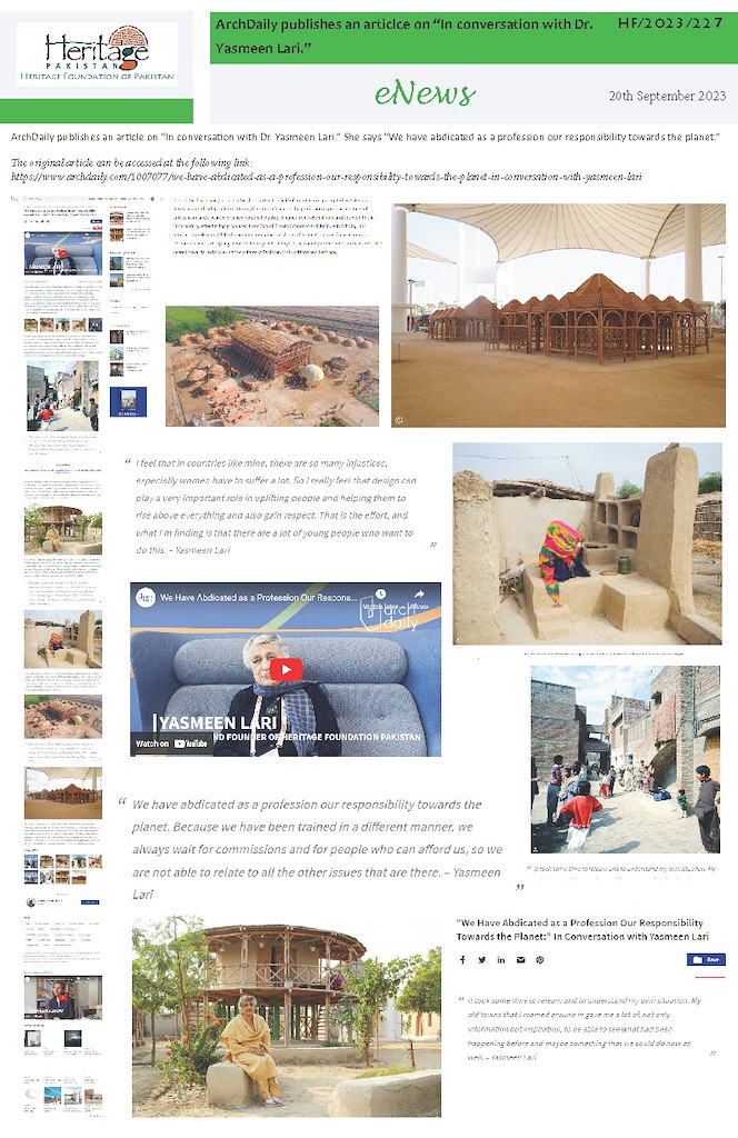 ArchDaily publishes an article on “In conversation with Dr.Yasmeen Lari.”