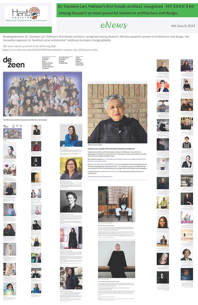 Dr. Yasmeen Lari, Pakistan’s first female architect recognized among Dezeen’s 50 most powerful women in architecture and design.