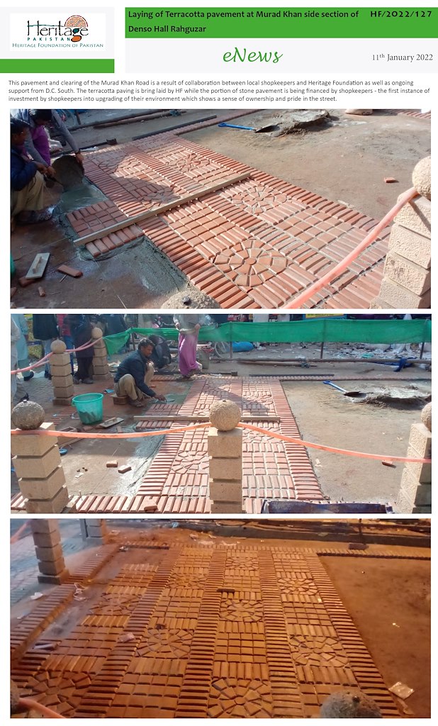 Laying of Terracotta pavement at Murad Khan side section of Denso Hall Rahguzar