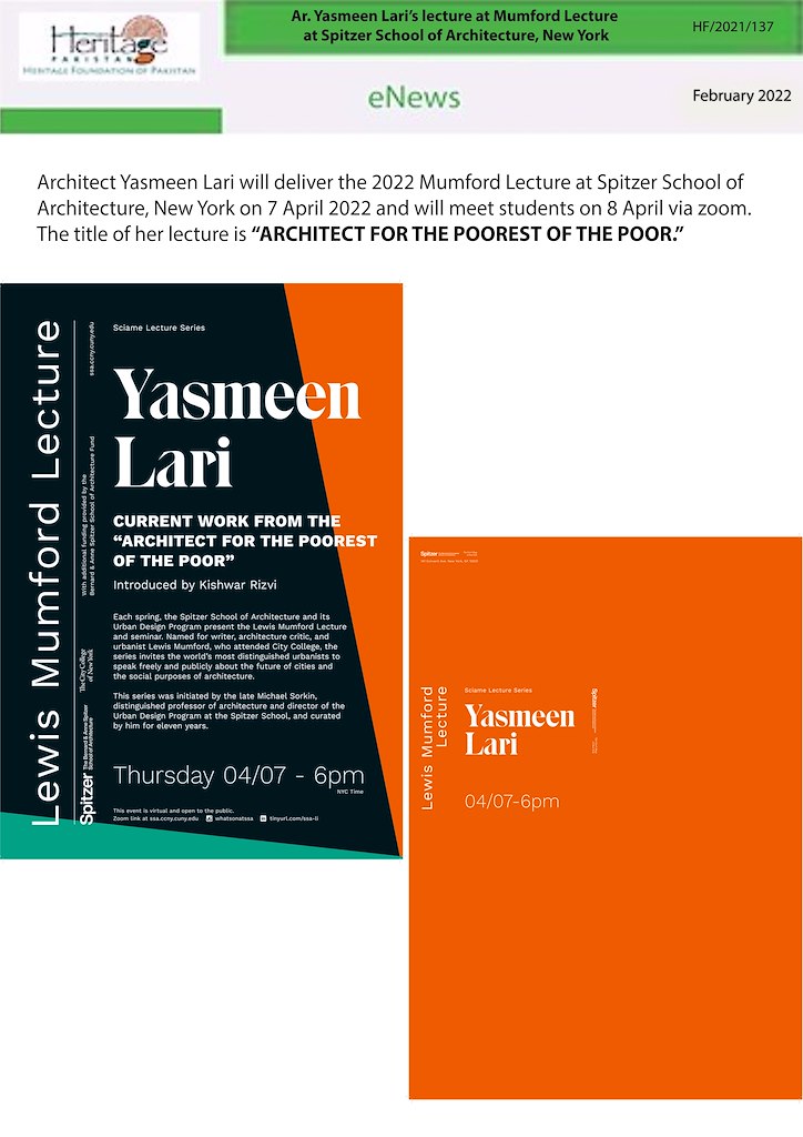 Ar. Yasmeen Lari's lecture at Mumford Lecture at Spitzer School of Architecture