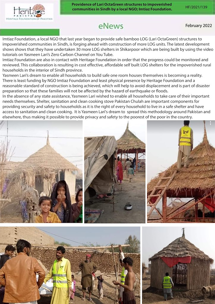 Providence of Lari OctaGreen structures to impoverished  communities in Sindh by a local NGO; Imtiaz Foundation.