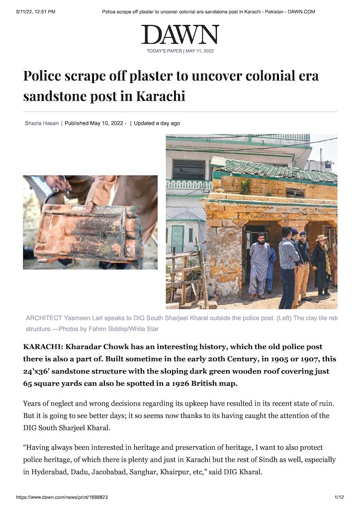 Police scrape off plaster to uncover colonial era sandstone post in Karachi
