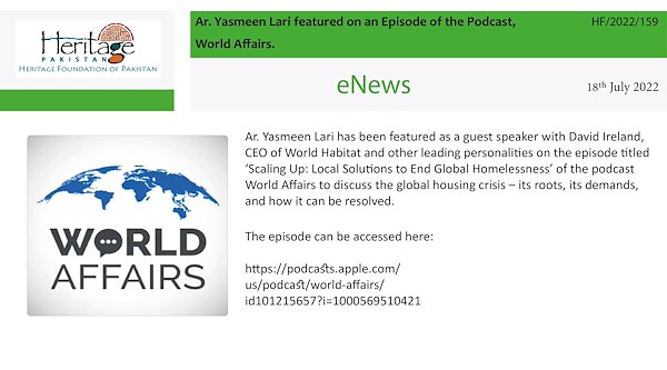 Ar. Yasmeen Lari featured on an Episode of the Podcast, World Affairs.