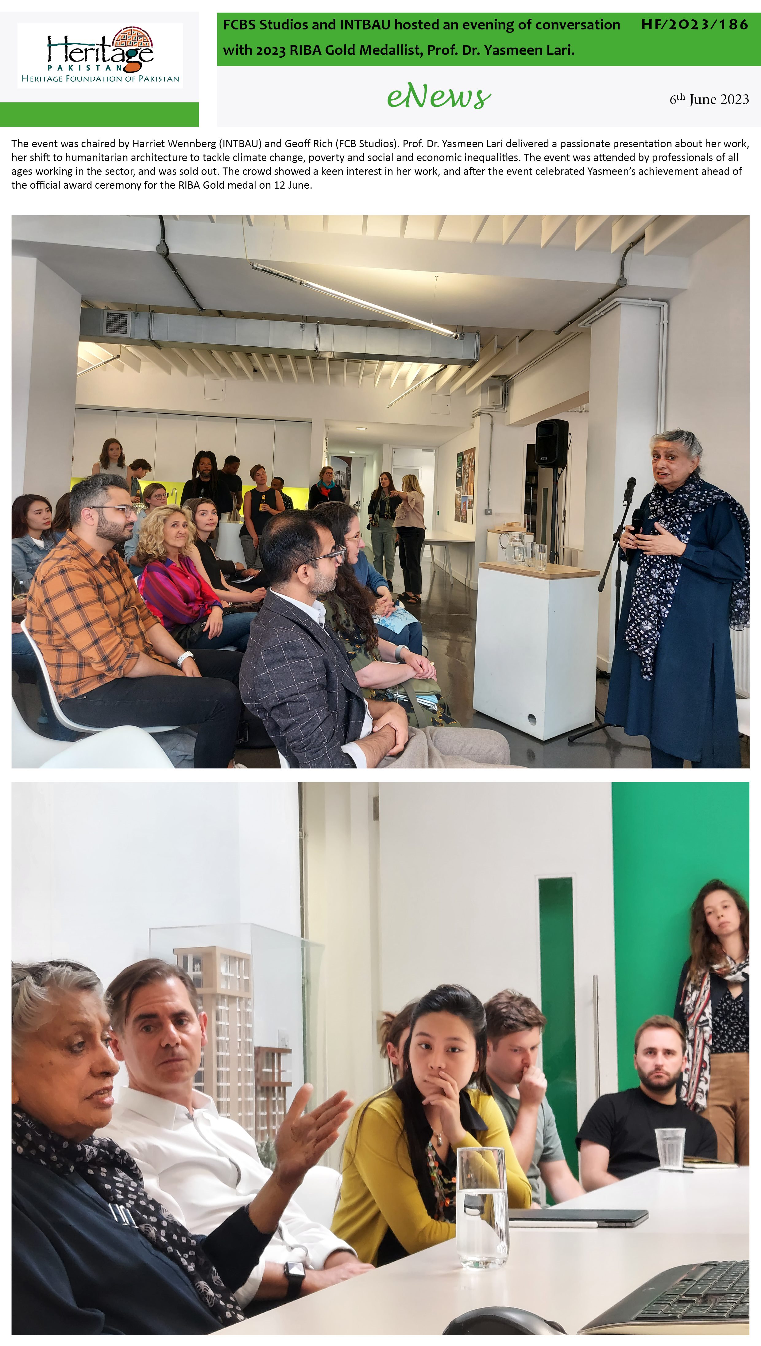 FCBS Studios and INTBAU hosted an evening of conversation with 2023 RIBA Gold Medallist, Prof. Dr. Yasmeen Lari.