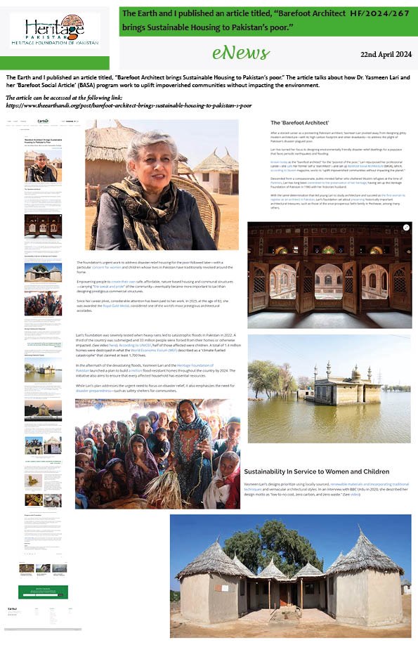 The Earth and I published an article titled, “Barefoot Architect  brings Sustainable Housing to Pakistan’s poor.”